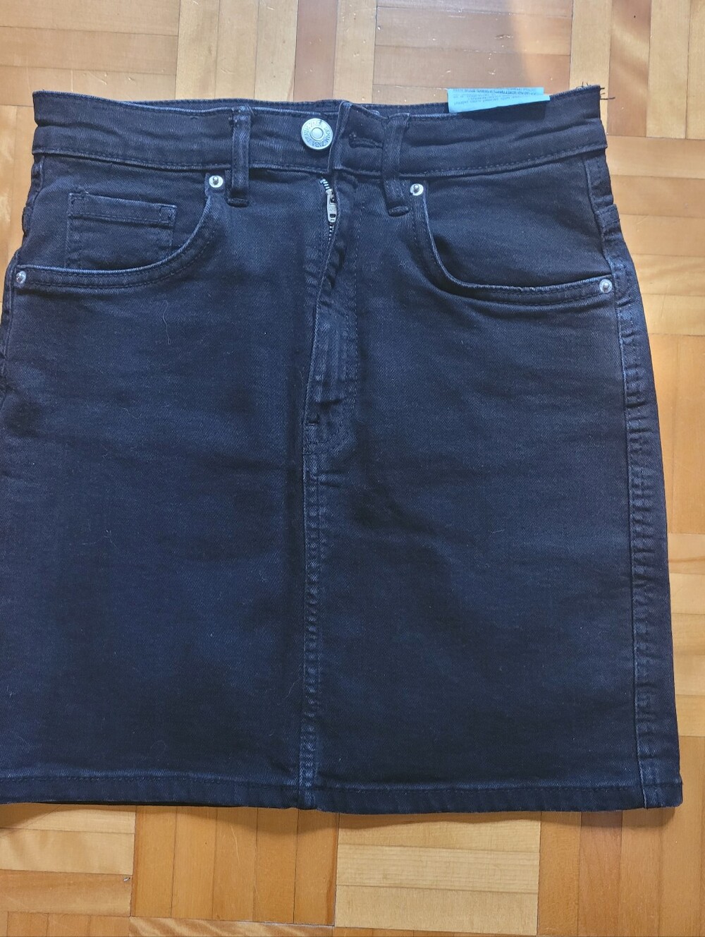 Zara Black Denim Mini Skirt with Front Zip